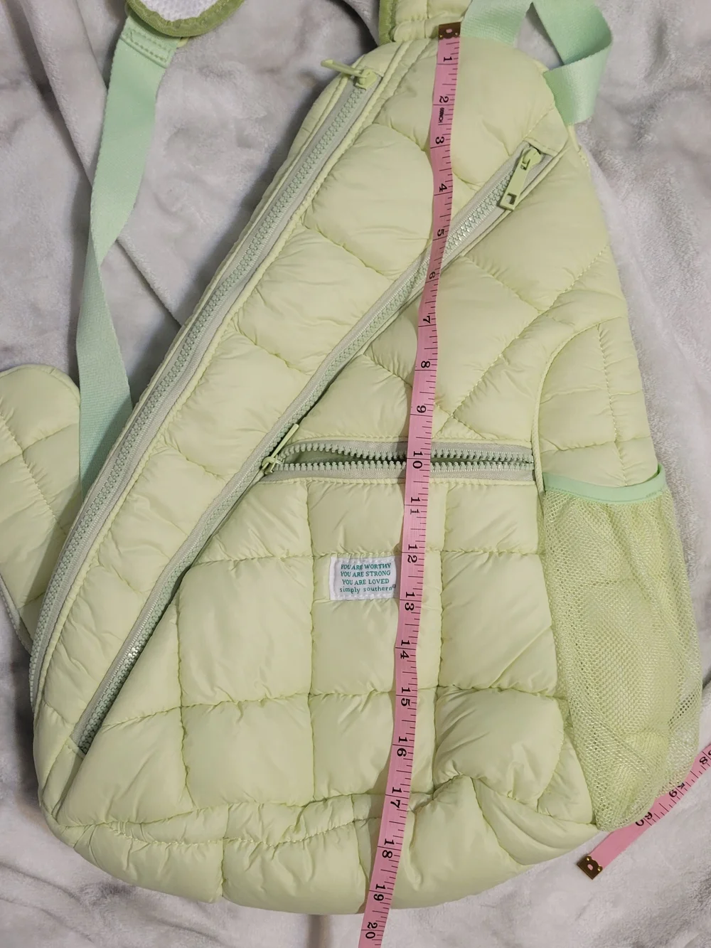 Simply Southern Light Green Quilted Sling Backpack